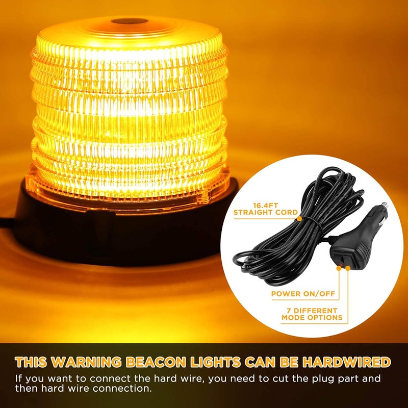 ASPL 2pcs LED Warning Flash Beacon Lights, 60 LED Amber Warning Safety Flashing Strobe Lights with Magnetic and 16 ft Straight Cord for Vehicle Truck Tractor Golf Carts UTV Car Bus,12V-24V - Image 4